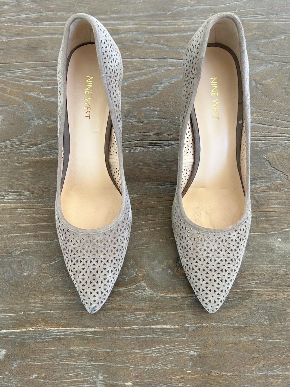 Nine West Perforated Pointed-Toe Pumps in Light Taupe